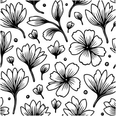 Elegant floral vector seamless pattern with hand-drawn flower elements for design