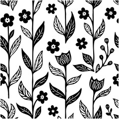 Elegant botanical seamless pattern featuring stylized flowers and foliage design © tini