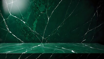 Elegant green marble surface texture background with light veins for premium product presentation.
