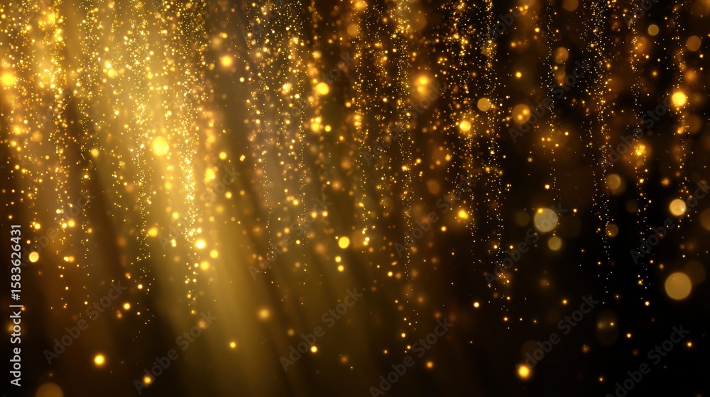 Poster a mesmerizing display of golden sparkles with rays of light creating an enchanting atmosphere.