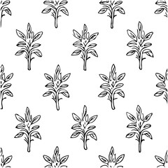 Elegant Hand-Drawn Botanical Pattern with Leafy Sprigs on White Background Design