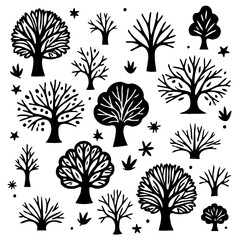 Monochrome Trees Vector Illustration for Nature-Themed Designs and Seasonal Projects