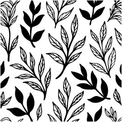 Monochrome leaves pattern vector design seamlessly creating a visually appealing