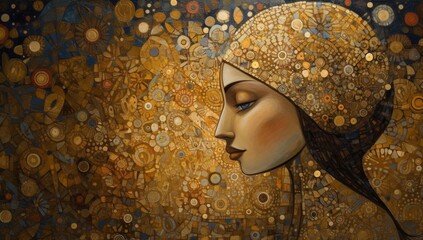 Golden Profile An Abstract Artistic Representation of a Thoughtful Woman in Contemplation