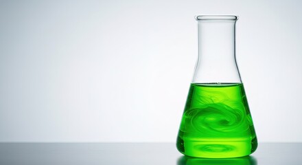 Close up of a flask with green liquid inside of it