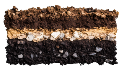 The layer of asphalt road with soil and rock isolated on transparent background