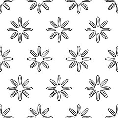 Monochrome floral pattern with abstract blossoms on white background design