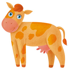 Сow farm animal, soft, child-friendly clipart Cozy farm vibe, perfect for classroom use, greeting cards, wall art, scrapbooking. Warm pastel tones, handmade handdrawn illustration clipart