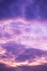 Dreamy purple sky background and sunlight with copy space. Vertical..