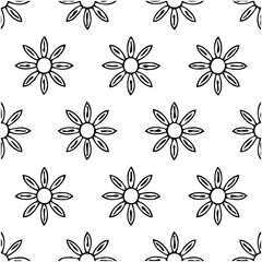 Monochrome floral pattern featuring abstract daisy designs with eight petals