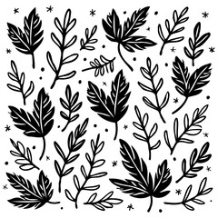 Fototapeta premium Monochrome botanical arrangement of leaves and branch vector design drawing