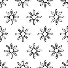 Simple floral pattern vector illustration, hand-drawn monochrome flower design element
