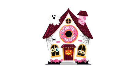 Halloween House Decoration, Spooky Design, Festive Atmosphere, Graphic Art, Whimsical Style