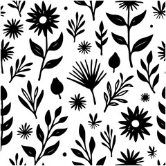 Elegant floral black and white pattern, ideal for decorative and artistic design projects