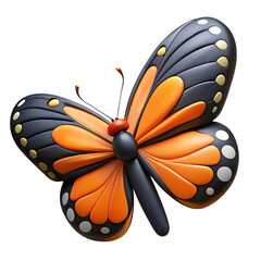 Stylized 3d monarch butterfly with orange and black wings on black background