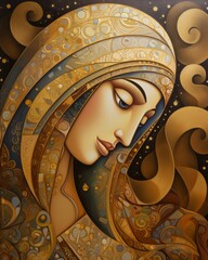 An Elegant Woman Portrait with Beautiful Golden Accents and Captivating Design Elements