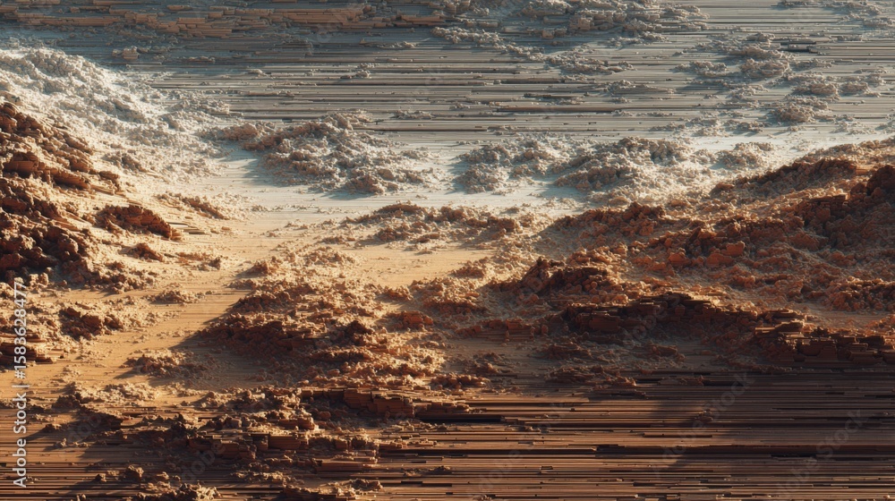 Poster abstract digital landscape with textured layers in warm colors and intricate patterns resembling a n