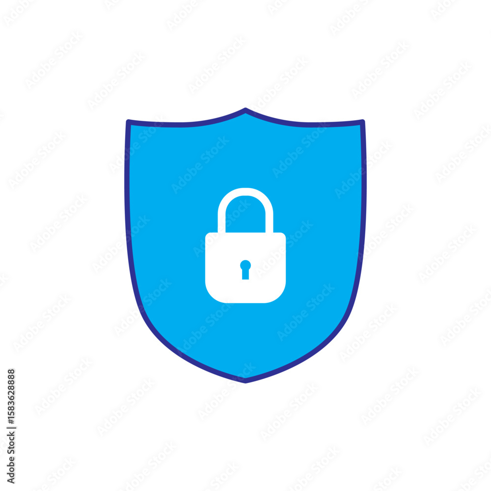 Poster minimalistic security icon featuring a padlock inside a shield, symbolizing protection and privacy i