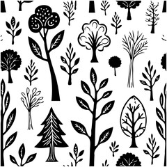 Elegant Trees Silhouettes Seamless Pattern: Nature-Inspired Design with a Scandinavian Touch