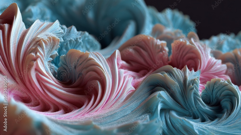 Poster abstract swirling patterns of pink and blue waves in intricate textures and complex formations
