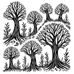 Elegant monochrome tree pattern illustration for nature themed designs and backgrounds