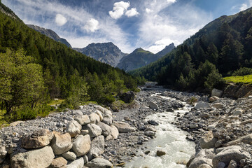 Alpine River Valley in the Swiss Alps