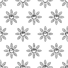 Seamless floral pattern: simplistic daisies on white background, delicate design