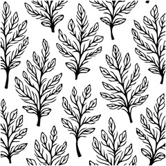 Seamless pattern of hand-drawn branches with leaves for textile and wallpaper designs