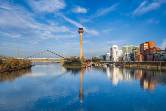 Medienhafen harbour skyline in Dusseldorf, Germany