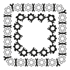 Gear border frame. Cogwheel decoration element. Mechanical design pattern. Vector industrial concept.
