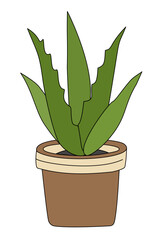 Minimalist vector illustration of aloe vera plant in a ceramic flower pot. Perfect for herbal medicine, natural skincare, eco packaging and healing themes