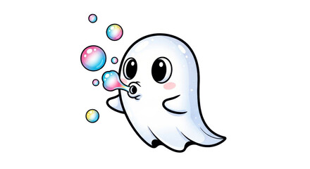 Playful Ghost Blowing Bubbles in a Whimsical Illustration Style