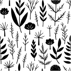 Seamless botanical pattern with simple plant shapes perfect for textile designs