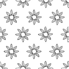 Seamless floral pattern featuring hand-drawn flowers on a white background