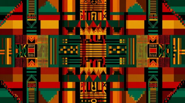 Colorful Geometric Patterns Inspired by Traditional African Art and Textiles for Background or Decoration