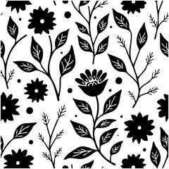 Elegant Floral Pattern Design with a Black and White Color Palette Illustration