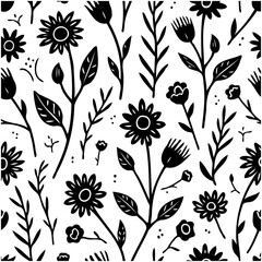 Elegant black and white floral pattern design for textile and surface print