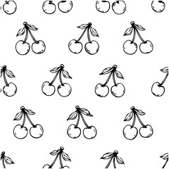 Doodle Cherry Seamless Pattern: Black and White Hand-Drawn Repeat Design