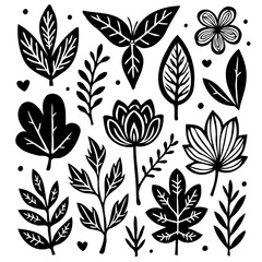 Elegant black and white botanical illustration set for graphic design purposes