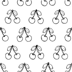 Seamless Cherry Pattern: Hand-Drawn Black and White Fruit Design for Backgrounds