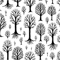 Seamless vector pattern of winter trees silhouettes on a white background