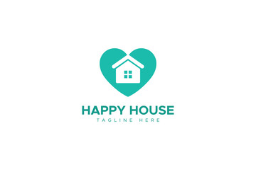 Love House Logo Image. Heart With Negative Space House Inside Isolated On White Background. Flat Vector Logo Design Template Element Usable For Building And Family Logos.