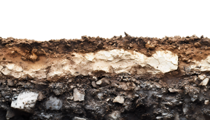 The layer of asphalt road with soil and rock isolated on transparent background