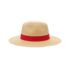 Elegant straw hat with red band, stylish summer accessory, fashionable headwear.
