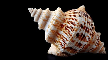 Obraz premium Close-Up of a Beautiful Spiral Seashell with Intricate Patterns on a Black Background
