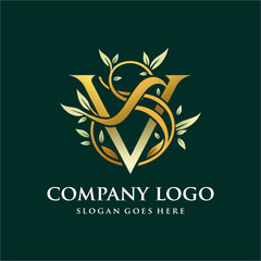 Elegant VS Monogram Logo with Leafy Ornamentation