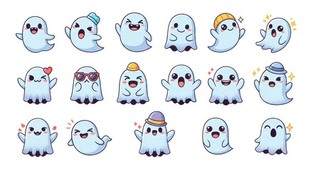 Playful Ghost Characters, Cute Illustrations, Fun Designs, Whimsical Style, Cartoonish Environment