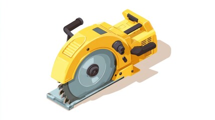 Fototapeta premium Isometric rendering shows yellow circular saw on white background
