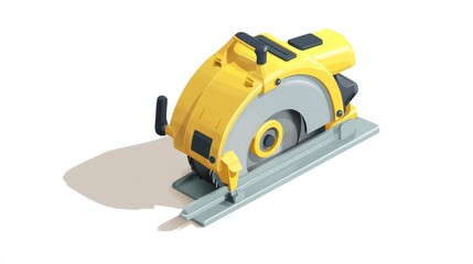 Fototapeta premium A detailed illustration of a yellow power tool, a circular saw, cast in a soft shadow on a white background