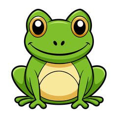 Fototapeta premium Cute cartoon green frog smiling and sitting isolated on white background